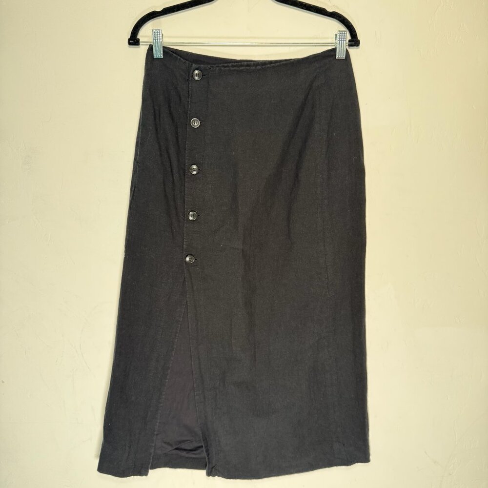 Madewell Midi A-Line Skirt Black Lined Side Button Slit Hem Classic Size 4 - Picture 2 of 8